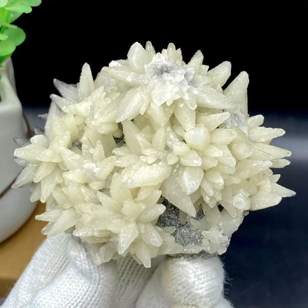 Dome of white flower-form calcite points from Guizhou, China, second angle