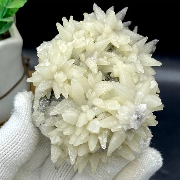 Dome of white flower-form calcite points from Guizhou, China, overall view