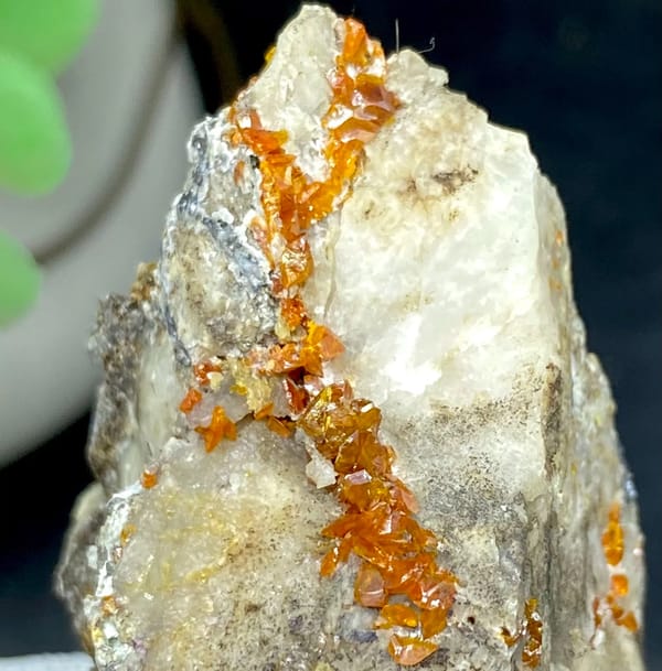 Tall white matrix wedge with orange-red wulfenite from Sichuan, China, reverse side
