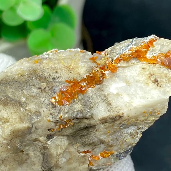 Tall white matrix wedge with orange-red wulfenite from Sichuan, China, top view