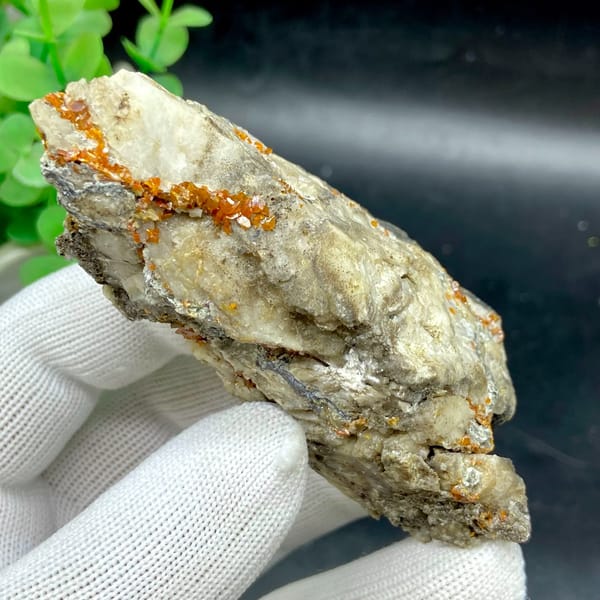Tall white matrix wedge with orange-red wulfenite from Sichuan, China, overall view