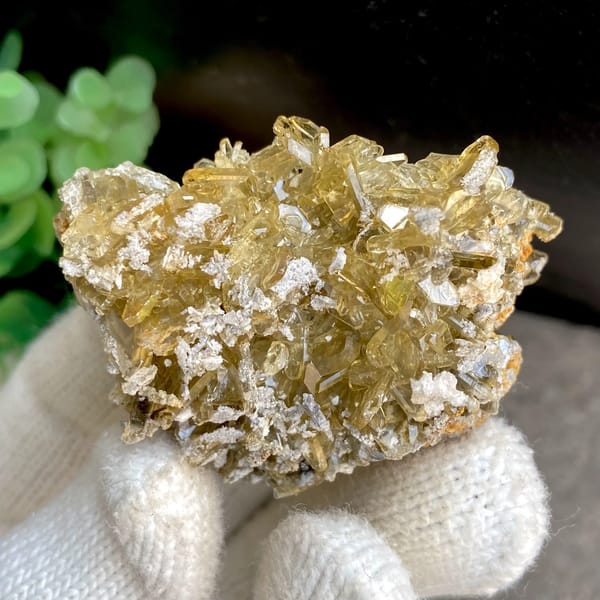Dense cluster of golden transparent baryte blades from Yunnan, China, second angle