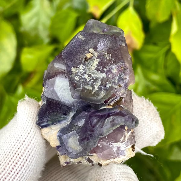 Dark purple phantom fluorite cubes with inclusions from Inner Mongolia, China, close-up of the crystal faces