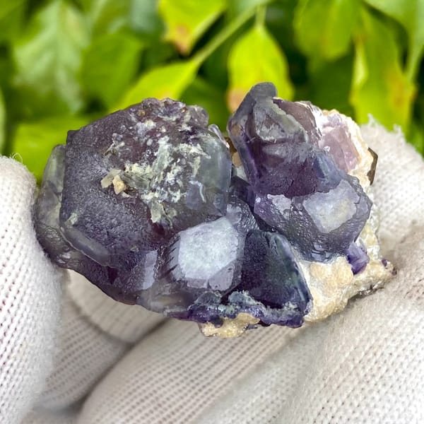 Dark purple phantom fluorite cubes with inclusions from Inner Mongolia, China, top view