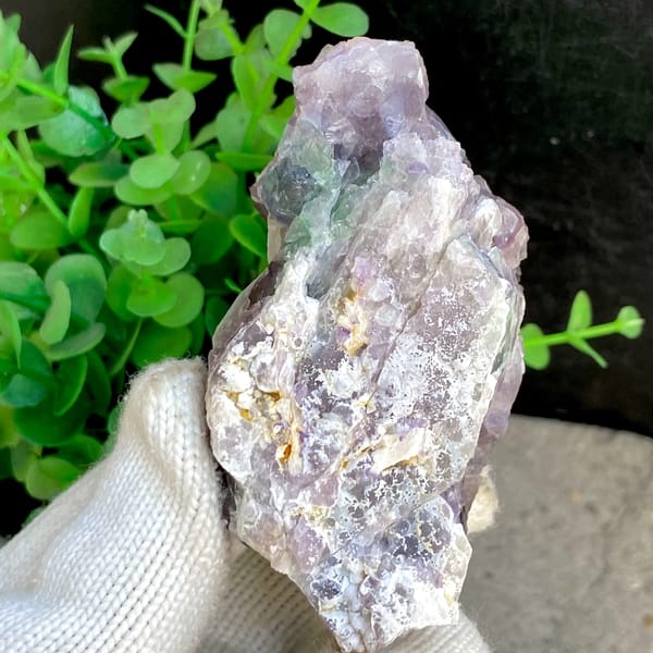 Tall purple fluorite with green cores from Zhejiang, China, side view