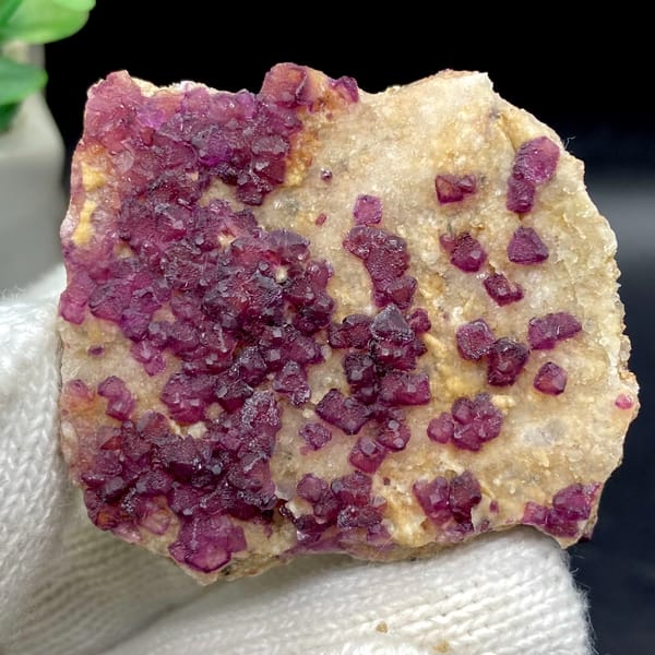 Purple-red fluorite octahedra on pale matrix from Henan, China, reverse side