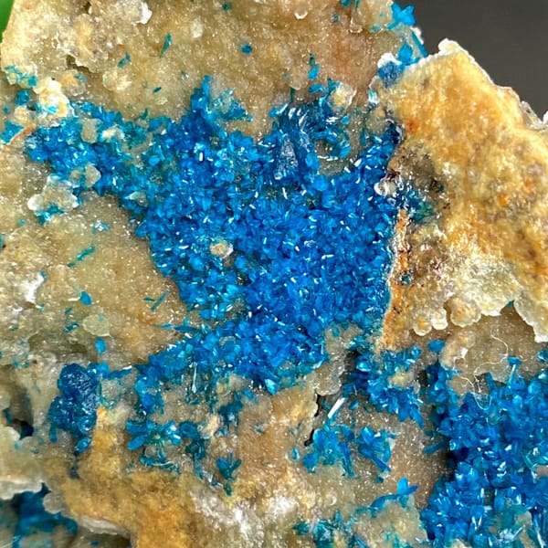 Tall plate of blue-green veszelyite crystals from Yunnan, China, second angle