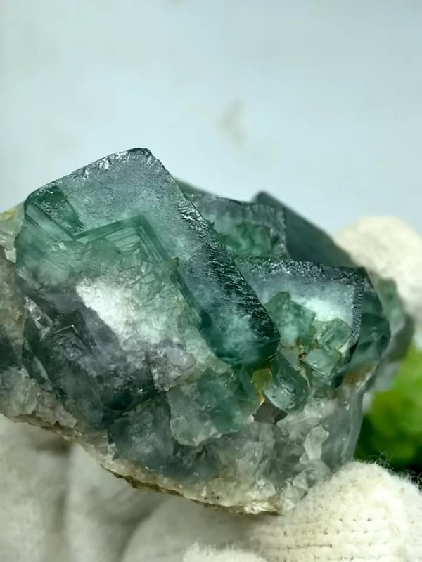 Teal-green daylight fluorite cubes from Madagascar, natural mineral specimen