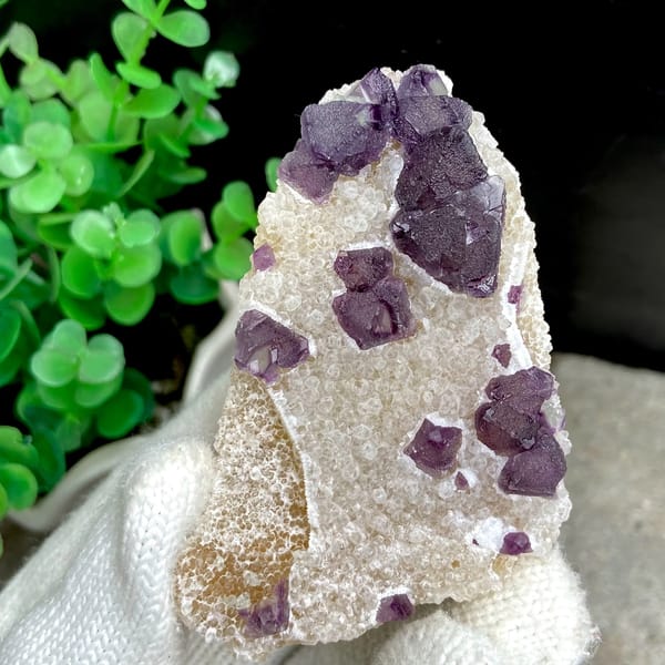 Deep purple fluorite octahedra on white quartz from Zhejiang, China, second angle