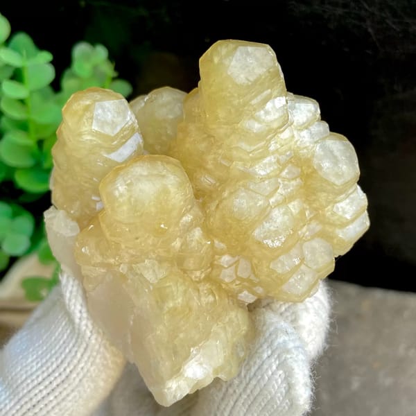 Honey-yellow stepped calcite columns in rounded group from Guizhou, China, second angle