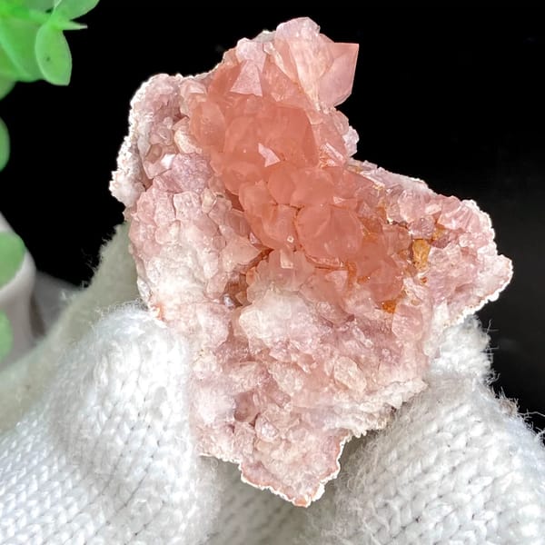 Pale pink quartz pocket with tiny rose-tinted crystals from Argentina, second angle