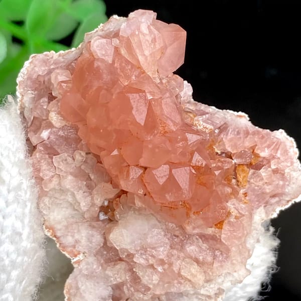 Pale pink quartz pocket with tiny rose-tinted crystals from Argentina, close-up of the crystal faces