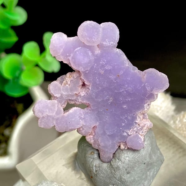 Lavender grape agate spray with pearly lustre from Indonesia, top view