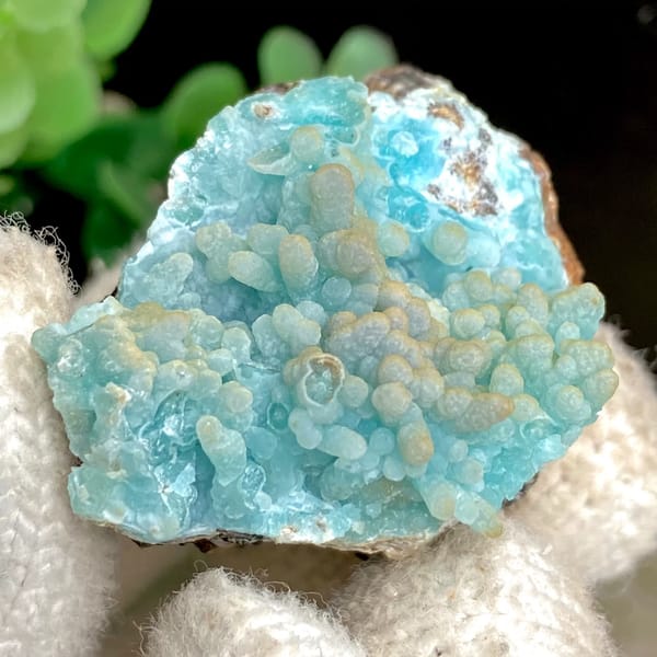 Blue hemimorphite crystals, natural mineral for display, photo 5 of 9