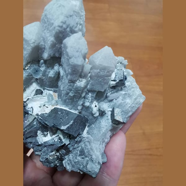 Candle cluster of grey quartz with arsenopyrite, one-of-a-kind specimen, photo 3 of 8