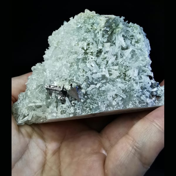 Colourless quartz crystal cluster with arsenopyrite, natural mineral specimen, photo 1 of 7