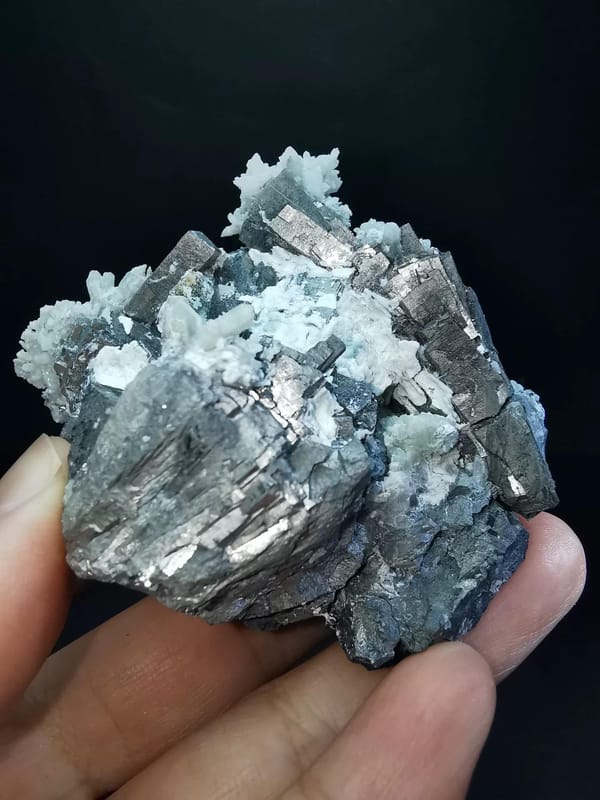 Silver Metallic Mineral Cluster with Quartz — Inner Mongolia, natural mineral specimen, photo 2 of 6
