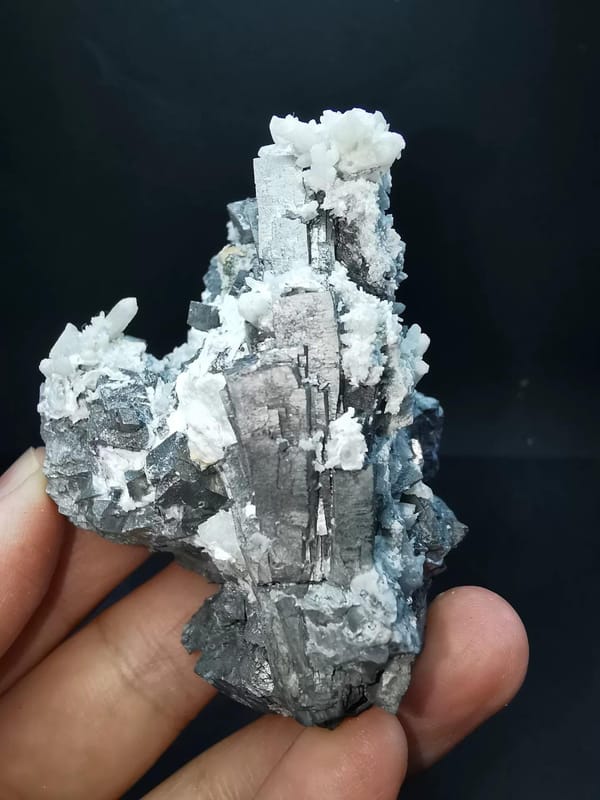 Silver Metallic Mineral Cluster with Quartz — Inner Mongolia, natural mineral specimen, photo 3 of 6