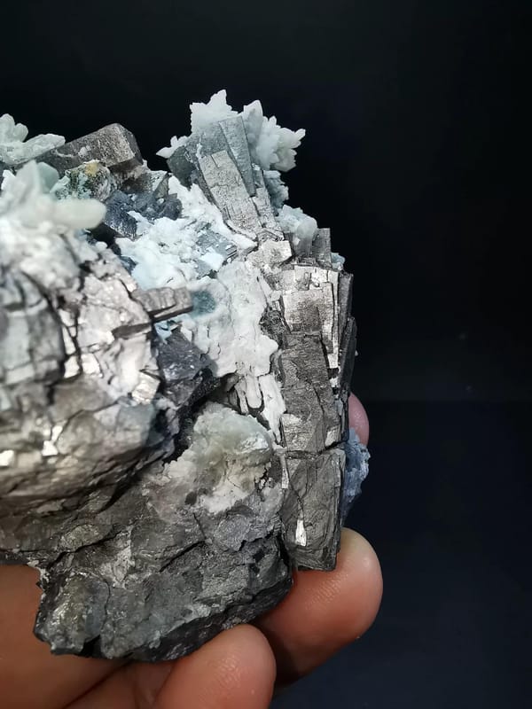 Silver Metallic Mineral Cluster with Quartz — Inner Mongolia, natural mineral specimen, photo 4 of 6