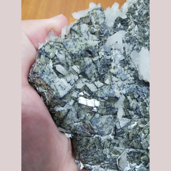 Crystal of green-black andradite with quartz, one-of-a-kind specimen, photo 3 of 6