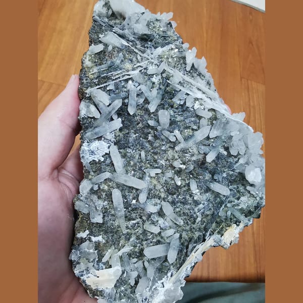 Green-black andradite crystal with quartz, natural mineral for display, photo 5 of 6