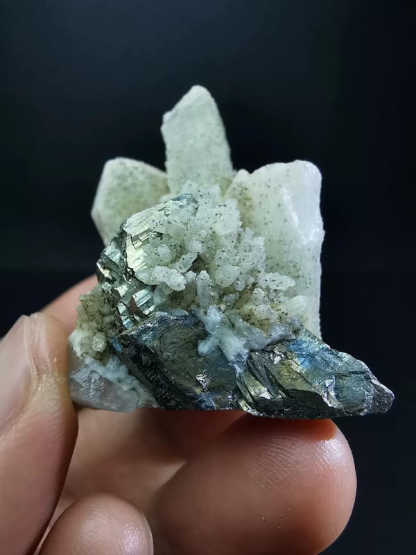 Iridescent Metallic Mineral Crystal Cluster with Quartz, natural mineral specimen, photo 2 of 6