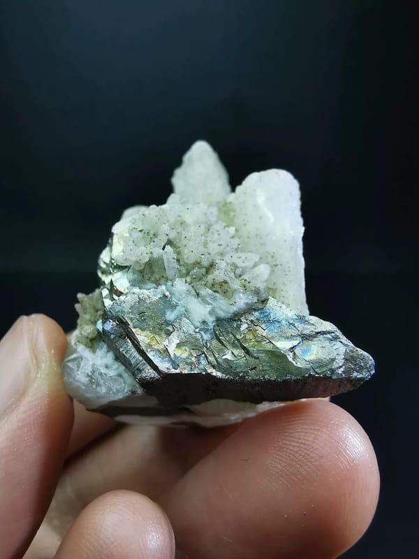 Iridescent Metallic Mineral Crystal Cluster with Quartz, natural mineral specimen, photo 3 of 6