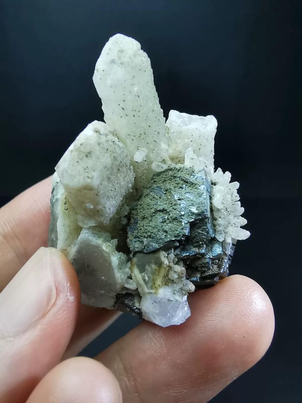 Iridescent Metallic Mineral Crystal Cluster with Quartz, natural mineral specimen, photo 4 of 6