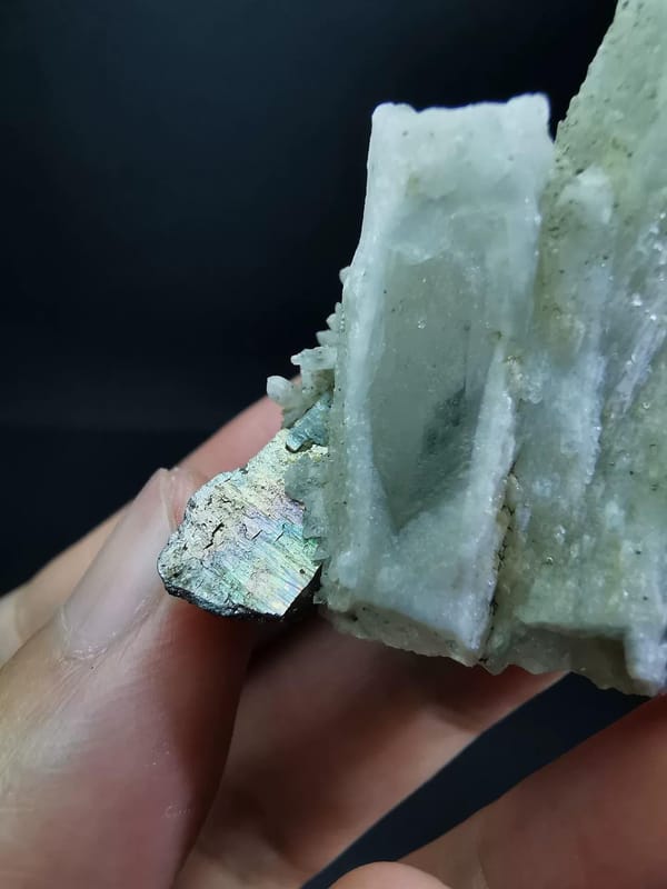 Iridescent Metallic Mineral Crystal Cluster with Quartz, natural mineral specimen, photo 5 of 6