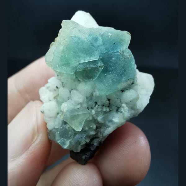Blue fluorite octahedral crystals with quartz and arsenopyrite, natural mineral specimen, photo 1 of 4