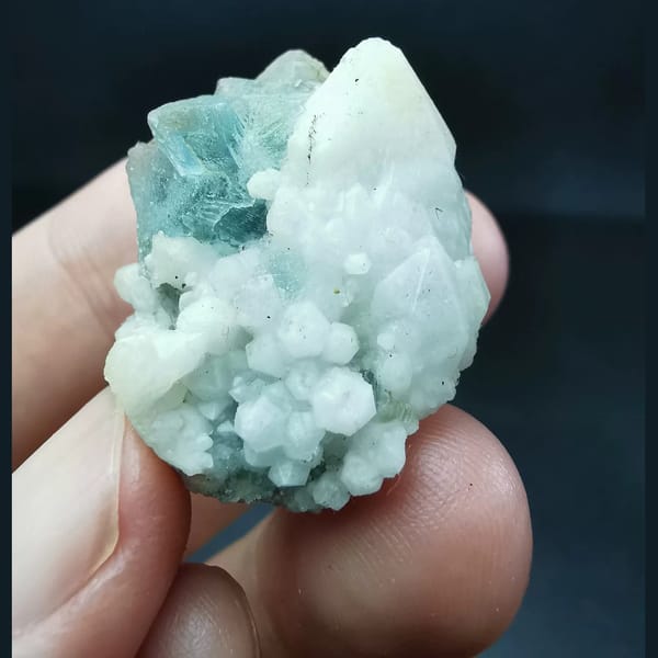 Octahedral crystals of blue fluorite with quartz, one-of-a-kind specimen, photo 3 of 4