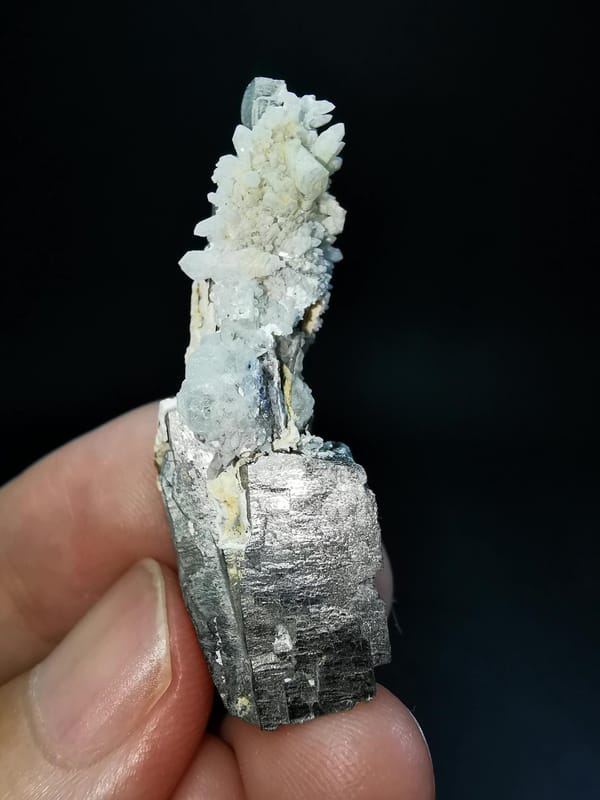 Long Columnar Silver Metallic Mineral Crystals with Quartz, natural mineral specimen, photo 2 of 5