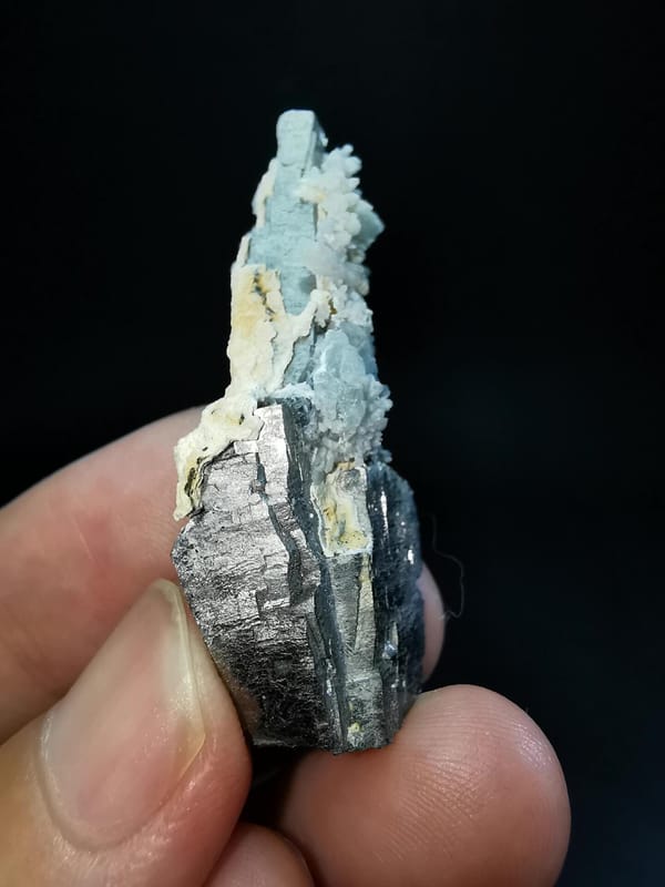 Long Columnar Silver Metallic Mineral Crystals with Quartz, natural mineral specimen, photo 3 of 5