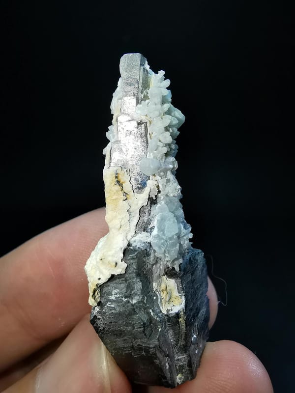 Long Columnar Silver Metallic Mineral Crystals with Quartz, natural mineral specimen, photo 4 of 5