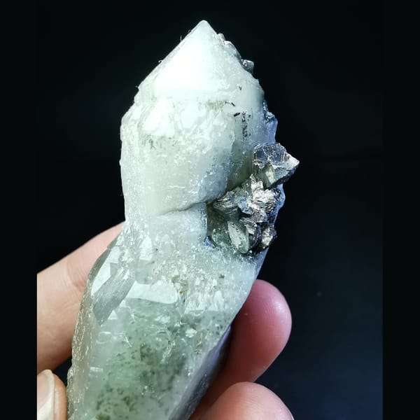 Clear quartz crystal with arsenopyrite, natural mineral specimen, photo 1 of 4