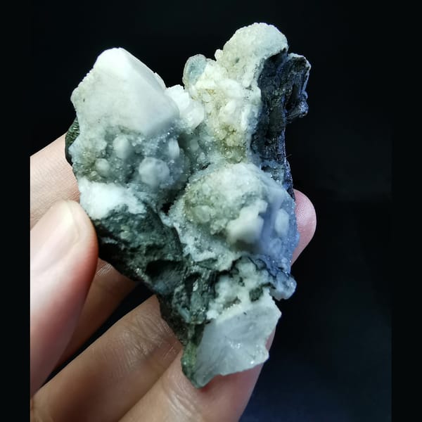 White quartz candle crystal cluster with fluorite and arsenopyrite, natural mineral specimen, photo 1 of 4