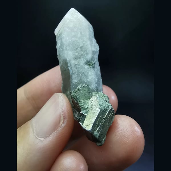 Clear quartz crystal with arsenopyrite, natural mineral specimen, photo 1 of 4