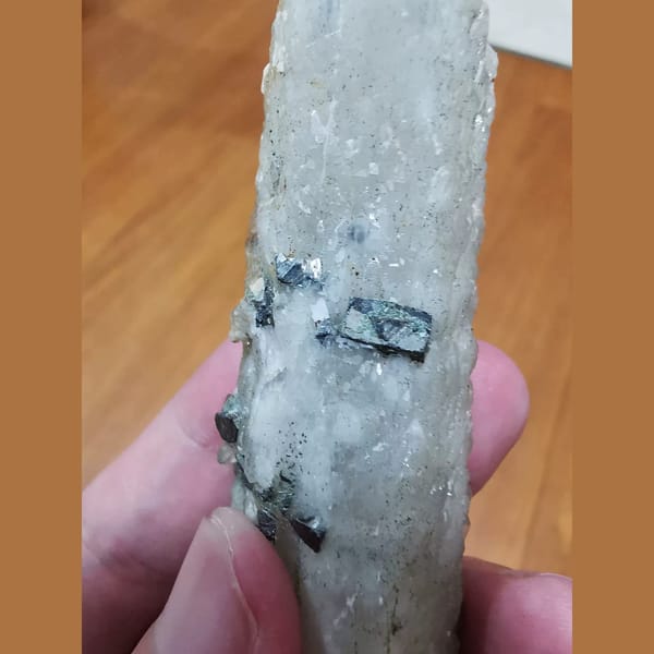 Candle crystal of white quartz with arsenopyrite, one-of-a-kind specimen, photo 3 of 4