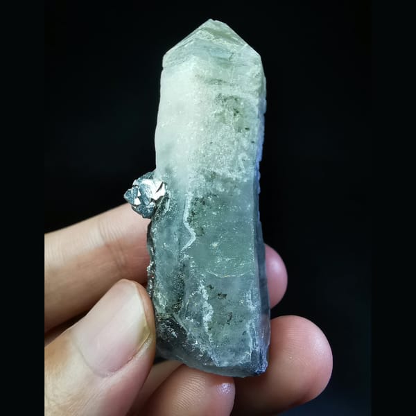 Clear quartz crystal with arsenopyrite, natural mineral specimen, photo 1 of 3