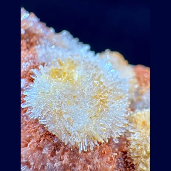 Orange and White Creedite Cluster 7.0 cm — detail view