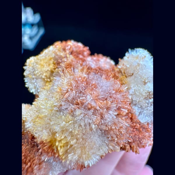Orange and White Creedite Cluster 7.0 cm — detail view