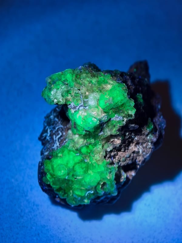 Fluorescent Botryoidal Hyalite Opal — Green UV Response — individual mineral specimen view 1
