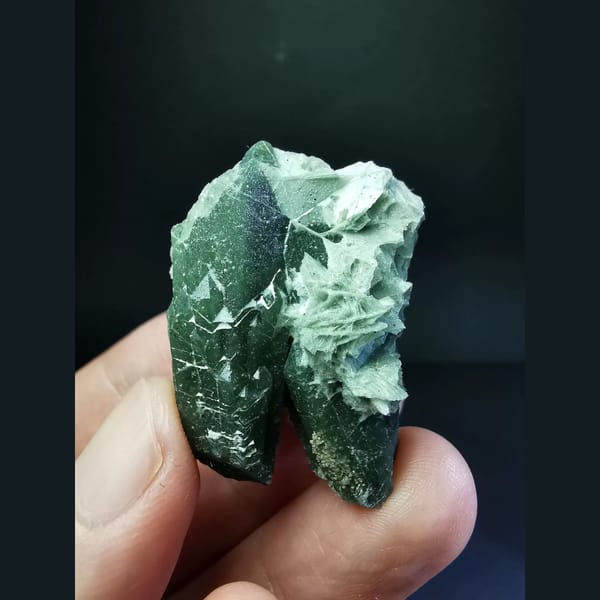 Forest green quartz with a green calcite ball — complete view