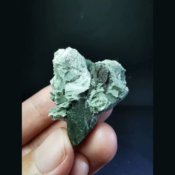 Forest green quartz with a green calcite ball — alternate view
