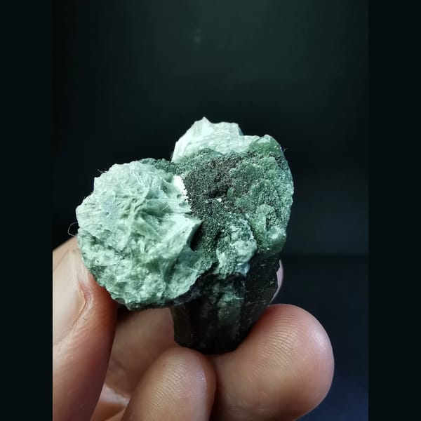 Forest green quartz with a green calcite ball — alternate view