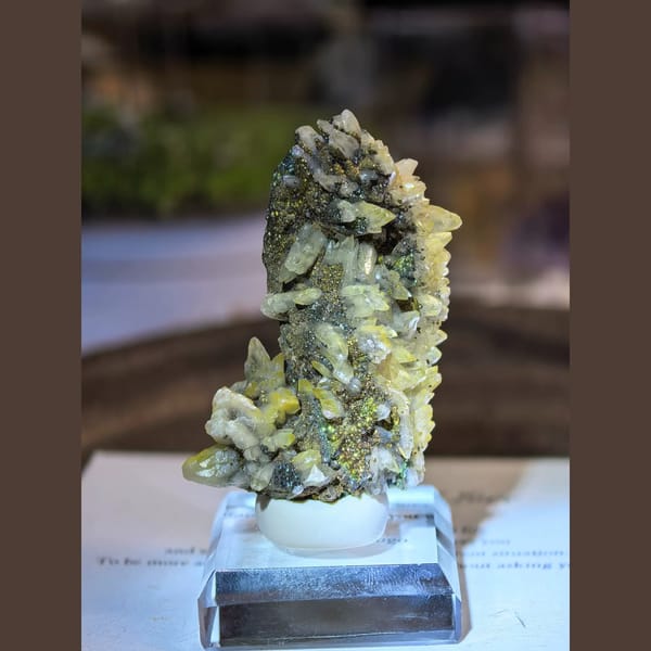 Feather Calcite with Iridescent Pyrite — Daye - alternate view