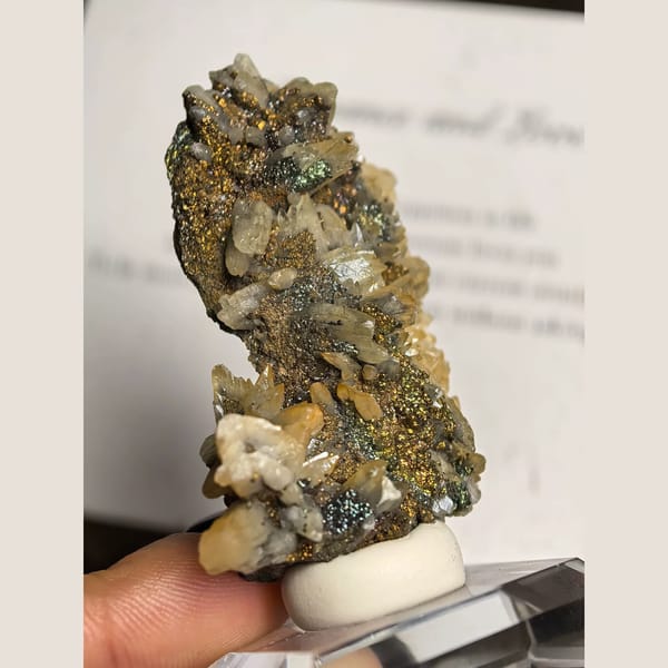 Feather Calcite with Iridescent Pyrite — Daye - alternate view