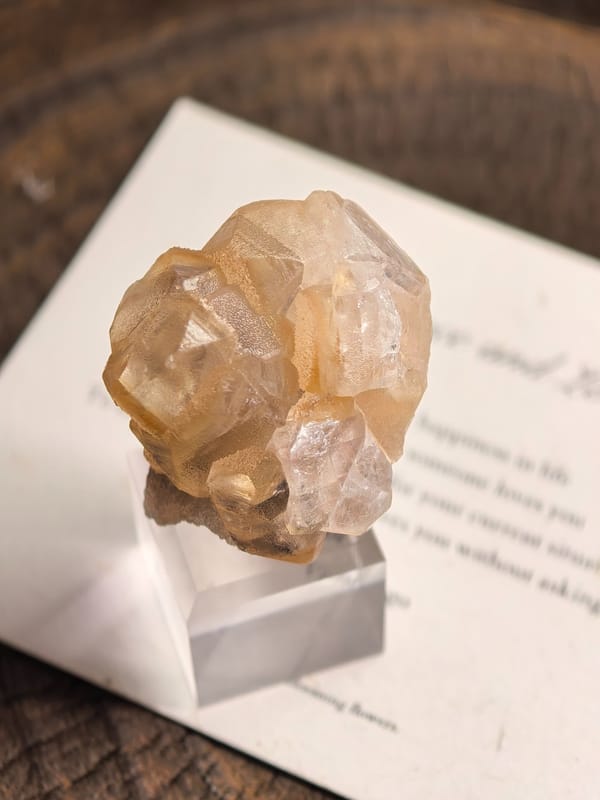 Peach Apophyllite Rosette on Druzy Quartz — individual mineral specimen view 1