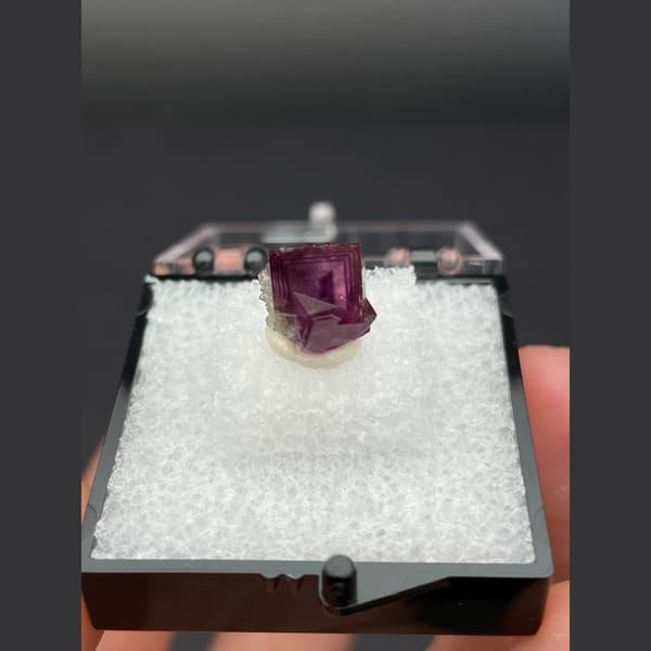 Tiny magenta purple fluorite crystal from Anhui — detail view