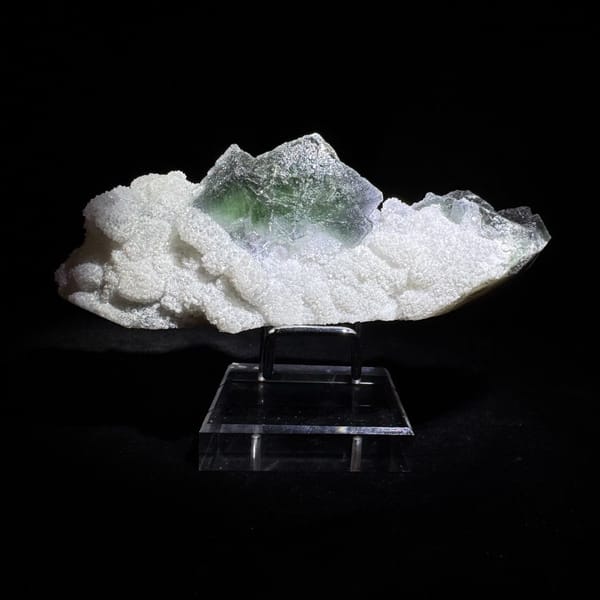Green and Blue Fluorite on Quartz Fujian 13.0 cm — complete view